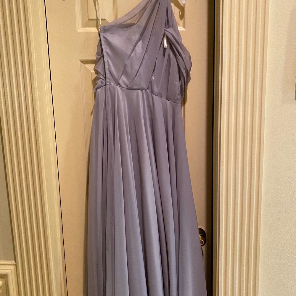 Floor length grey prom dress